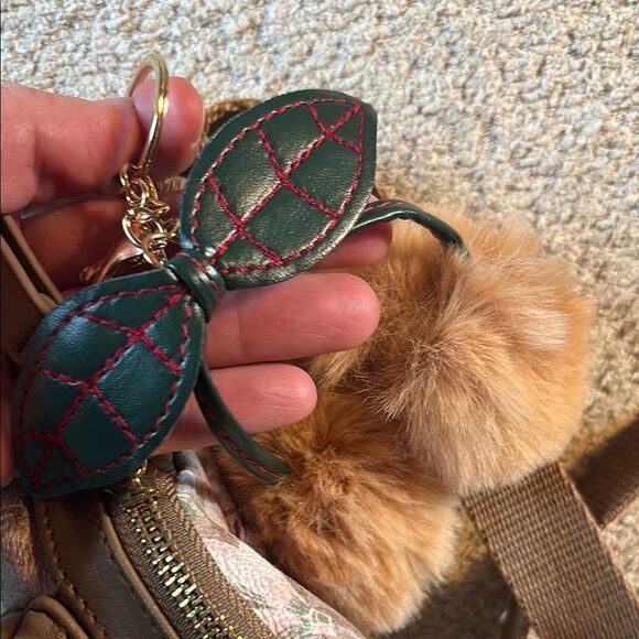 Designer LIKE Floral Tan Belt Bag with Pom Poms - Picture 11 of 12